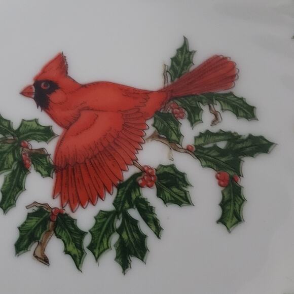 Lefton China Cardinal & Holly Scalloped Candy Dish Bowl 02966 Gold Rim Japan 5" - Picture 2 of 10